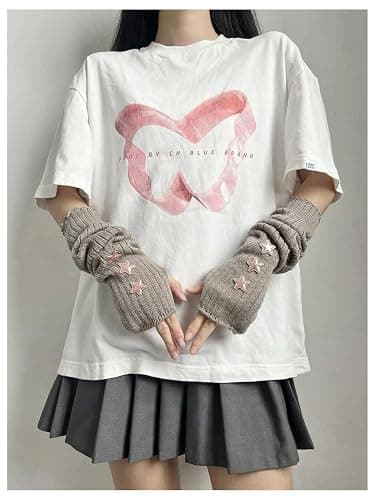 Verdusa Women's Y2k Arm Warmers Heart Knit Arm Sleeves Fingerless Gloves thumbnail 2