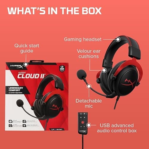 HyperX Cloud II - Gaming Headset, 7.1 Surround Sound, Memory Foam Ear Pads, Durable Aluminum Frame, Detachable Microphone, Works with PC, PS5, PS4, Xbox Series X|S, Xbox One – Red thumbnail 8