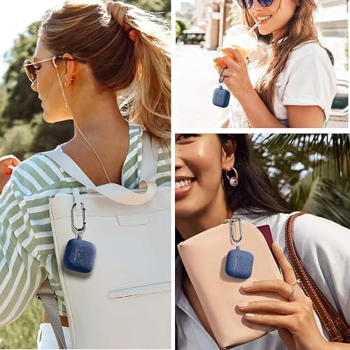 DaQin for Airpods 4 Case, Flower Engraved Cute Soft Silicone Full Protective Case Cover with Cleaner Kit & Keychain, Bluegrey thumbnail 9