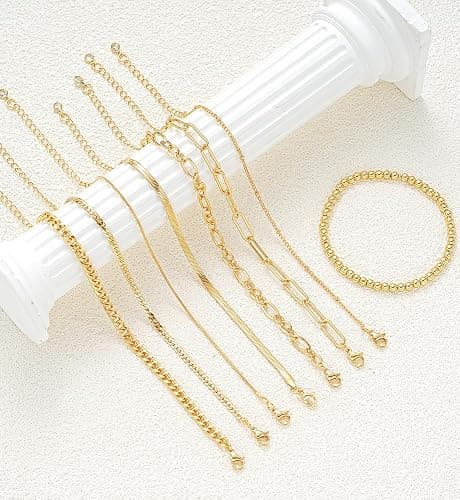 Gold Bracelets for Women, 14K Gold Plated Dainty Bracelets Set, Layered Chain Bracelets Pack Jewelry thumbnail 9