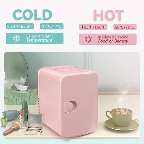 EUHOMY Mini Fridge, 4 Liter/6 Cans AC/DC Small Refrigerator for Skincare, Portable Cooler and Warmer for Skin Care, Cosmetics, Beverage, 4L Makeup Mini Fridge for Bedroom, Car, Office, Dorm, Pink thumbnail 3