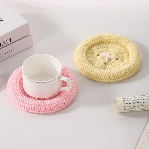 Button Crochet Coaster. Drink Coasters Set of 2, Suitable for Table Decor and New or Cute Home Decor Gifts. - Image 1