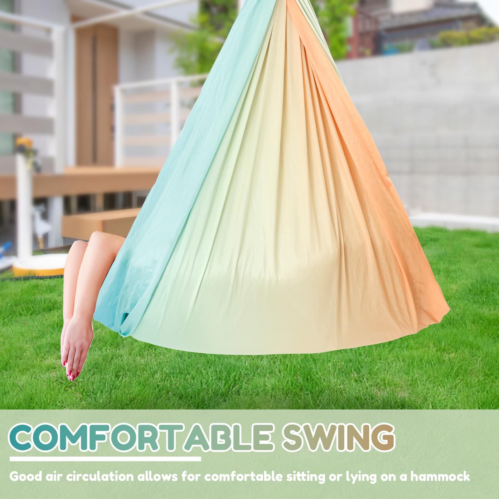 Sensory Swing for Kids Adults Double Layer Kids Sensory Swing Holds up to 200 lbs Therapy Cuddle Swing Stretch Resistant Swing Hammock Effect for Autism, ADHD or SPD Children Indoor Outdoor - Orange + Green thumbnail 6