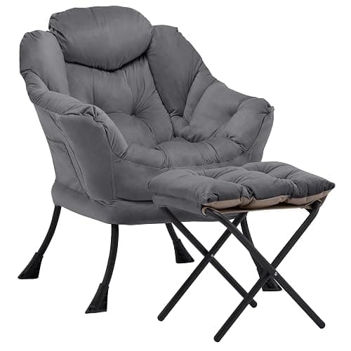 Aunekiv Lazy Chair with Ottoman, Comfy Accent Lounge Chair with Side Pocket, Modern Reading Armchair with Footrest, Upholstered Sofa Chair for Small Spaces, Bedroom, Living Room, Dorm, Darkgrey - Image 1