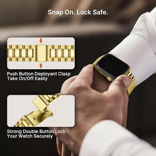 Fullmosa Metal Band for Apple Watch 42(S11/10)/41/40/38mm, Gold | Fits iWatch SE 3/2/1 Series11 10 9 8 7 6 5 4 3 2 1,Stainless Steel Replacement Strap,Women Men thumbnail 4