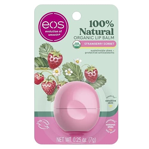 eos 100% Natural & Organic Lip Balm- Strawberry Sorbet, All-Day Moisture, Dermatologist Recommended for Sensitive Skin, Lip Care Products, 0.25 oz - Strawberry Sorbet - 0.25 Ounce (Pack of 1) - Image 1