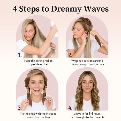 SilkAmor Heatless Curlers Set - Heatless Curler Long Short Hair, No Heat Satin Heatless Curls, Rollers for Heatless Curls, Heatless Blowout Rods for Overnight Curls, DIY Hairstyle Hair Curler Browm thumbnail 7