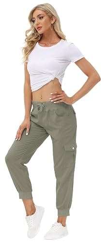 MoFiz Women's Lightweight Hiking Cargo Pants Outdoor Quick Dry Casual Travel Sweatpants Joggers Elastic Waist Button Pockets thumbnail 6