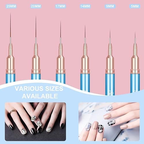 Shince Chance Nail Art Liner Brushes Set, 6Pcs Nail Art Design Brush Pen for Gel Polish Fine Drawing, Small Details Stripping Painting Nail Painting Pens, Acrylic Nail Art Design Tools, Blue thumbnail 5