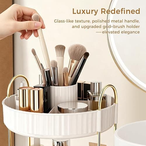 360° Rotating Makeup Organizer, Upgraded 3 Tier Skincare Perfume Organizers for Women, Bathroom Organizer Countertop, Clear Cosmetic Dresser Organizer with Makeup Brush Holder, Sink&Counter(White) thumbnail 4