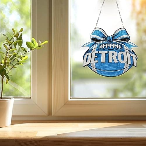 Rertcioph Football Diamond Art Hanging Kit for Adults, DIY Acrylic 5D Diamond Painting Hanging Ornament for Detroit Home Wall Decor and Gift thumbnail 3