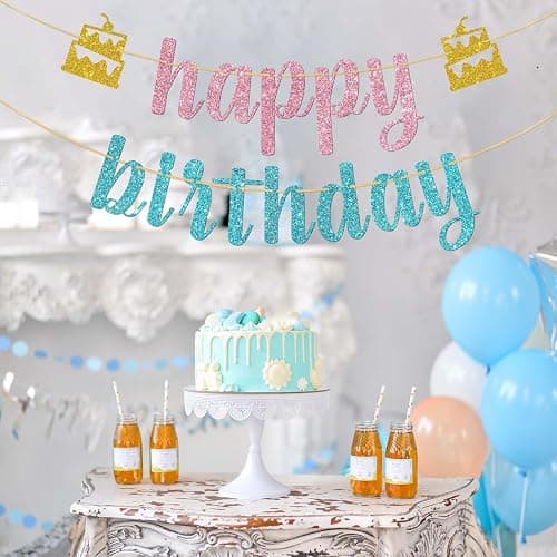 Happy Birthday Banner Pink and Blue Happy Anniversary Banner Baby Shower Decorations thumbnail 7
