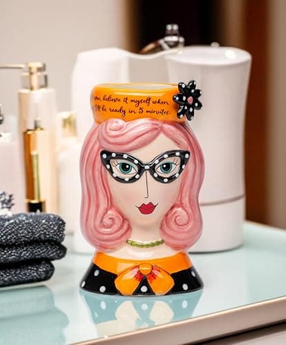 Cosmos Gifts Lady Pink Hair Pencil Vase, Makeup Brush Holder, 3 1/2" x 3" x 5 5/8" H, Multicolor (62609) thumbnail 8