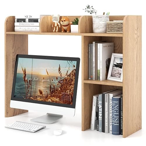 Tangkula Desktop Bookshelf, Countertop Storage Hutch with 5 Shelves for Computer Desk, 3-Tier Display Rack, Multipurpose Wood Storage Organizer for Dorm Office Home - Image 1