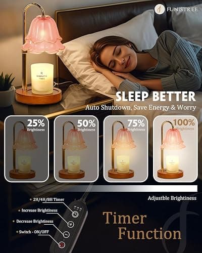 Pink Candle Warmer Lamp with Timer & Dimmer, Adjustable Height Christmas Gifts Birthday Gifts for Women Mom, Flower Candle Lamp Warmer, Wax Warmer with 2 Bulbs, House Warming New House Decorations thumbnail 3
