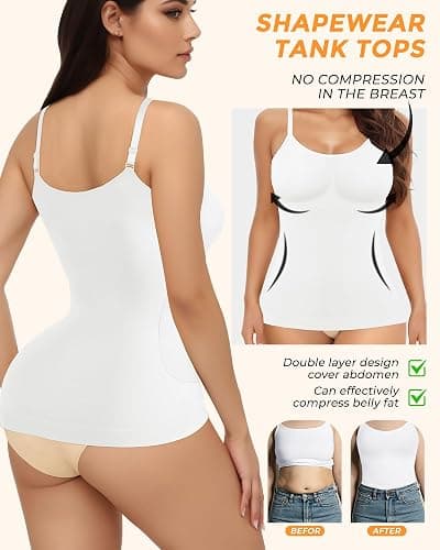 AURUZA 2PCS Womens Shapewear Tummy Control Scoop Neck Camisole Tops for Women Seamless Compression Tank Top Plus Size thumbnail 4