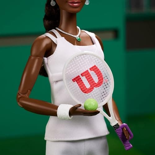 Barbie Inspiring Women Series, Venus Williams Fashion Doll with Signature Tennis Uniform and Racket, Includes Displayable Packaging thumbnail 4