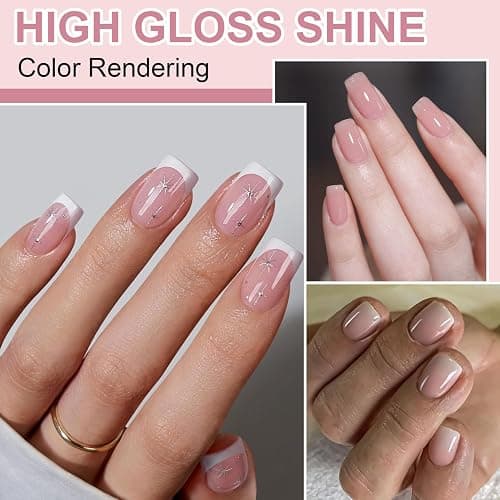 French Manicure Gel Set - Jelly Nude & Weiß UV Gel Nagellack Set mit 3 Nailart Pinseln & Nagelstempel, Soak Off UV Gellack UV für Klassischer Französische Nails Stempel & Home DIY Nail Art (Nude, ML) thumbnail 4