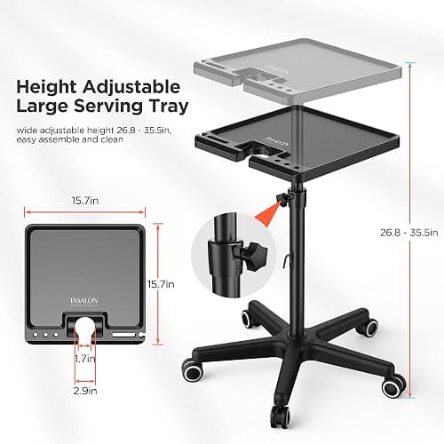 TASALON Wheeled Salon Rolling Tray Cart with 2 Magnetic Bowls | Chemical-resistant instrument tray with stickless wheels for hairdressing and tattoo work thumbnail 3