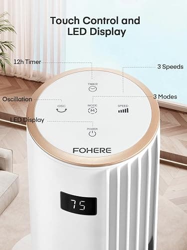 Tower Fan for Bedroom, Quiet Oscillating Floor Fans with 70°, Remote Control, 3 Modes, 3 Speeds, 12H Timer, 30" Bladeless Standing Fan for Home, Office, Living Room, White thumbnail 6