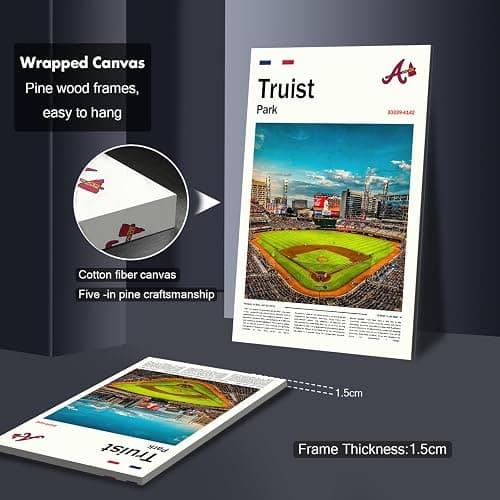 TruistPark Stadium Poster (L17 xW11 Wrapped Canvas) Atlanta Bay Ballpark Wall Art Print, Braves Retro Retro Sports Poster, Gift for Baseball Fans Supporters thumbnail 2