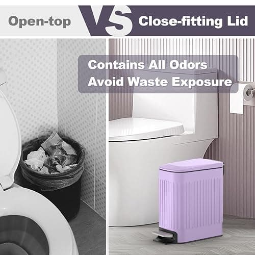 TrashAid Slim Bathroom Trash Can with Lid Soft Close, 6 Liter/1.6 Gallon Stainless Steel Small Garbage Can with Removable Inner Bucket, Step Pedal, Slim Wastebasket for Toilet, Office, Bedroom, Purple thumbnail 6