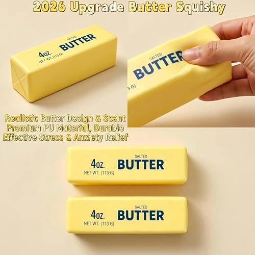 2 Pack Pink & Yellow Butter Squishy Slow Rebound Butter Squeeze Stress Ball | Realistic Soft Butter Stick Fidget Toy Slow Rising Squishy for Adults Anxiety & Stress Relief Sensory Gifts thumbnail 4