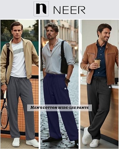 Neer 3 Pack Men's Wide Leg Pants Lounge Loose Fit Casual Lightweight Sweatpants Basic Open Bottom Drawstring with Pockets thumbnail 5