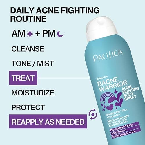 Pacifica Bacne Warrior - Bacne Salicylic Acid Spray, Back Acne Treatment Spray with 2% Salicylic Acid, Niacinamide, and Aloe, Body Acne Warrior for Body, Chest, and Back, Dermatologist Tested- 6 Fl Oz thumbnail 11