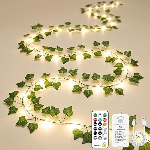 Terids 33FT 100LED Ivy Vine Fairy Lights 2500mAh Rechargeable Battery, | String Lights with Remote Control,8 Modes,DIY Timer & Light Sensor, Waterproof for Bedroom Dorm Wedding Party Christmas Deco - Image 1