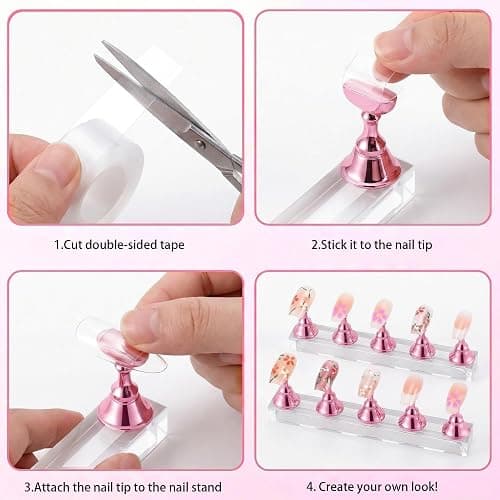 Difenni Nail Stand for Press On Nail Holder for Painting Nails Magnetic Nail Tips Practice Holder with 2 Pcs Double-sided Tape for DIY Painting (Pink B) thumbnail 7