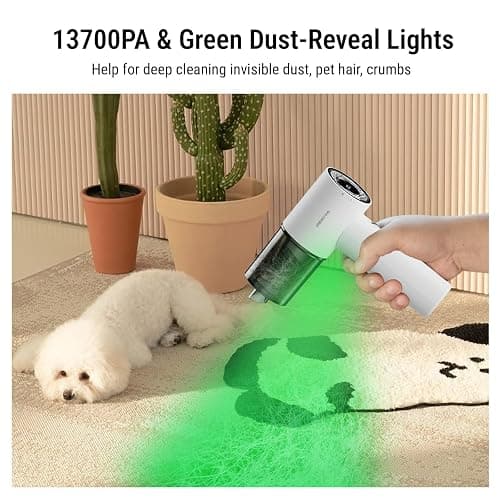 Small Car Vacuum Cleaner Cordless Portable& Rechargeable Air Duster White | 14kpa high power brushless motor, 150000rpm, 3600mAh*2 battery, with led green light, for home office car detailing cleaning thumbnail 5