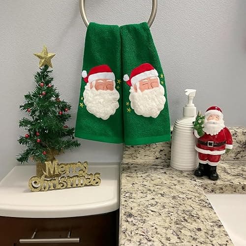 Serafina Home Holiday Christmas Bath Fingertip Towels, Embroidered Santa Sherpa Applique with Stitched Hem, 2 Piece Set, 12 x 18 inches, 100% Cotton thumbnail 3