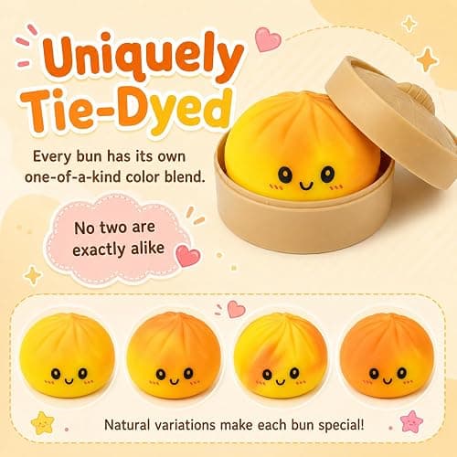 Crossunx Sweet Orange Scented Dumpling Squishies Stress Balls, Tie-Dye Squishies Dumpling Fidget Sensory Toy with Food Steamer, Squeeze Dough Ball for Stress Relief, Stretchy Desk Toys Gift thumbnail 4