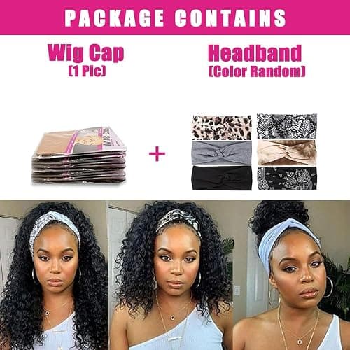 Headband Wig Human Hair,10 Inch Curly Wigs for Black Women,Natural Black | Glueless Headband Wigs,None Lace Front Wig Easy Wear,150% Density Machine Made,Half Wig Human Hair Beginner Friendly thumbnail 6