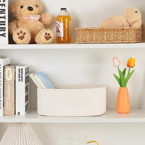 MiniArk Small Storage Baskets for Organizing | Closet Organizer Bins | Shelf Toy Basket | Woven Rope Baskets | Cube Decorative Box | Shallow Basket | 11.5x7.5x4.7” | 3 Packs Off White thumbnail 6