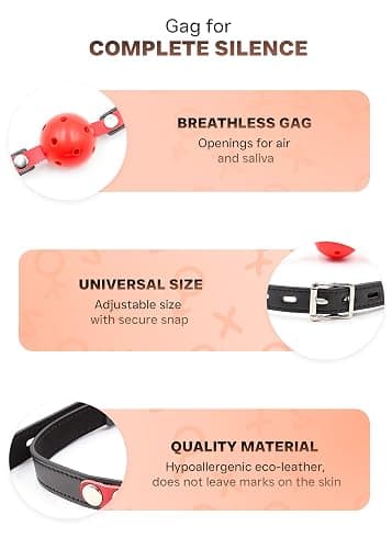 Breathable Mouth Ball for Women, Faux Leather Paddle for Couples, Adult Set for Bedroom Play thumbnail 2