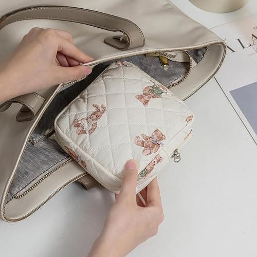 uekeboag 2 pcs Large Floral Quilted Makeup Bag Set for Women, Cotton Quilted Big Cosmetic Bag, Coquette Aesthetic Cute Travel Toiletry Bag thumbnail 6