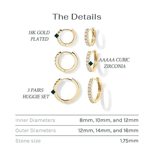 PAVOI Gold Hoop Earrings for Women - 14K Gold Plated 925 Sterling Silver Posts 3 Pairs Hoop Earrings Set for Women - Hypoallergenic Huggie Earring Pack thumbnail 3