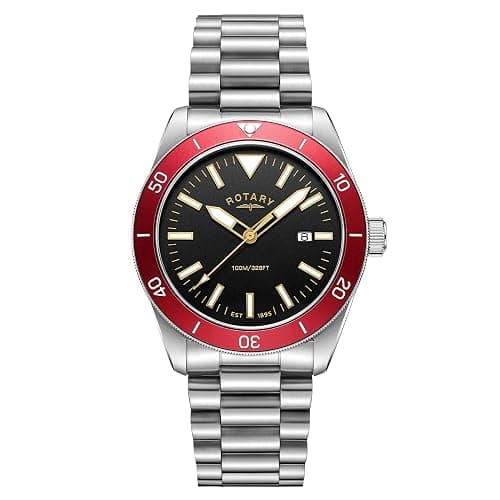 Rotary Men's Apex100 Red Bezel Stainless Steel Bracelet Watch - Image 1