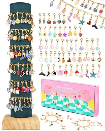 Deinduser Charm Bracelet Making Kit for Girls, Clip on Charms Kit for Bracelets, Charms for Bracelets with Clasp, Chain Bracelet Set for Girls, Ages 5-12 - Image 1