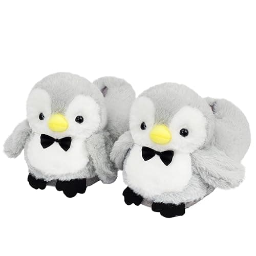 Aopuro Cute Women Penguin Animal Slippers Fluffy Warm Plush House Shoes Novelty Soft Slippers Cartoon Gifts for Birthday Christmas - Image 1