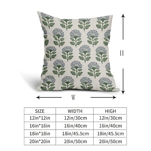Aytipun Blue Green Floral Block Print Pillow Covers 18x18 Set of 2 Flower Pattern Cream Spring Summer Decorative Throw Pillowcases Outdoor Rustic Farmhouse Cushion Cases Decor for Home Couch Sofa Bed thumbnail 3