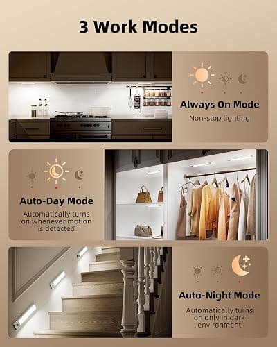 EZVALO 5-Pack Under Cabinet Lighting, 3300mAh Rechargeable Motion Sensor Light, 12inch Magnetic Closet Lights with Dimmable & 3 Color Temps, Wireless Motion Activated Lights with Remote for Kitchen thumbnail 8