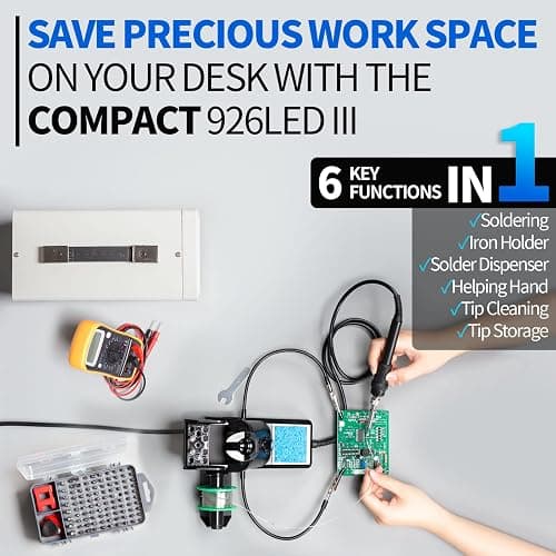 YIHUA 926 III 60W Digital Display Soldering Iron Station Kit w 2 Helping Hands, 6 Extra Iron Tips, Lead-Free Solder, Solder Sucker, S/S Tweezers, °C/ºF Conversion, Auto Sleep & Calibration Support thumbnail 4