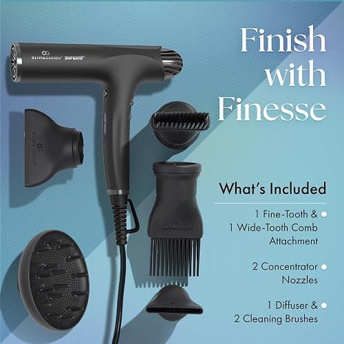 Olivia Garden 1875W SuperHP Professional Hair Dryer for All Hair Types - Quiet, Fast Drying Blow Dryer - Powerful Ionic Generator - 5 Attachments, Including 2 Comb and 1 Diffuser Attachments thumbnail 4