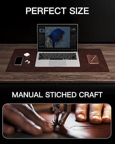 YSAGi Genuine Leather Desk Mat, 35.4"X17" Office Desk Pad, Thick Premium Table Pad with Stitched Line, Non-Slip Laptop Writing Pad with Rubber Base (Dark Brown, 35.4"x17") thumbnail 7