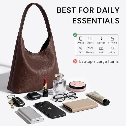 Hobo Bags for Women, Small Everyday Purse, Slouchy Shoulder Bag Trendy | Soft Vegan Leather Hobo Purse, Compact 28cm (11") Size Fits Phone, Wallet, Keys & Everyday Essentials thumbnail 5