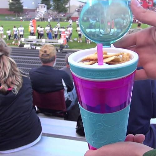 Snackeez Travel Snack & Drink Cup with Straw, Blue,16 oz thumbnail 6
