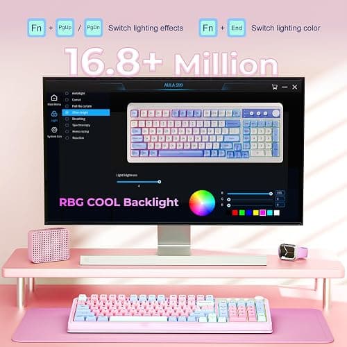 AULA 99 Key Keyboard, Wireless Gaming Keyboard Bluetooth Computer Keyboards Creamy Cute with Number Pad RGB Backlit Tri-Mode BT/2.4GHz/USB-C - Pink thumbnail 3